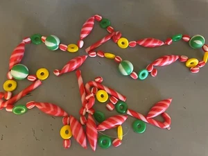 Blow Mold Life Saver Candy Cane Vintage Christmas Garland Plastic Hong Kong 6' - Picture 1 of 2