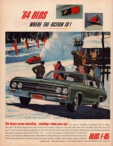 Oldsmobile F-85 Station Wagon Winter Fun People Snow Vintage Print Ad 1964 - Picture 1 of 4