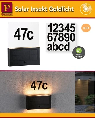 Paulmann LED Solar Hausnummer Neda Insekt mit Bewegungsmelder Modi Ip44 2200K - Bild 1 von 4