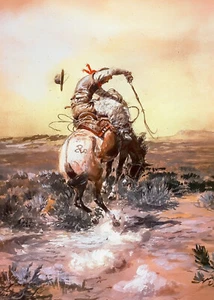 Slick Rider por Charles Russell Cowboy Bucking Horse Western Canvas Giclee 20x30 - Imagen 1 de 2