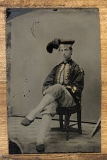 Nicely Dressed Man Unusual Costume Hat Flume Fraternal Hand Tinted Tintype