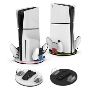 Playstation 5 PS5 STD Slim Rainbow RGB Light Vertical Mount Stand Charging Dock - Picture 1 of 17