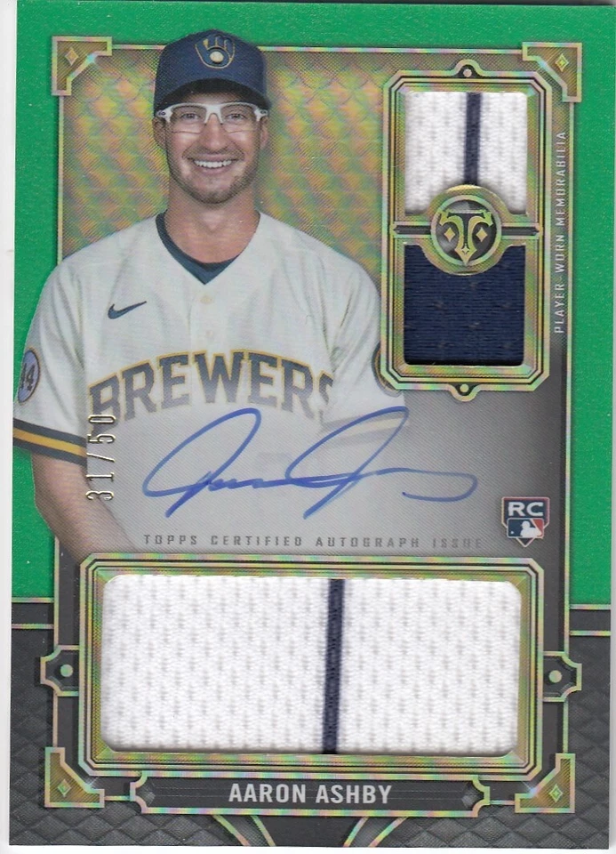 AARON ASHBY /50 ROOKIE AUTO JERSEY PATCH RC 2022 TOPPS TRIPLE THREADS AUTOGRAPH - Image 1 of 1