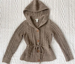 CAMBRIDGE DRY GOODS Sweater M Lambswool Blend Cable Knit Speckled Cardigan Beige - Picture 1 of 7