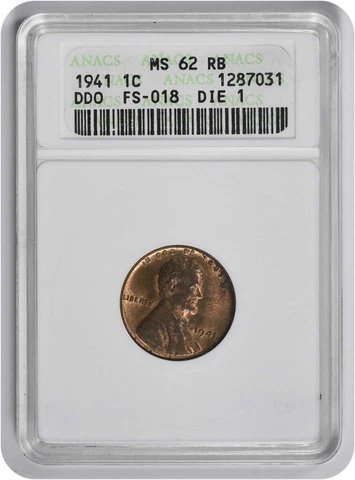 1941 Lincoln Cent DDO FS-101 MS62RB ANACS Cover