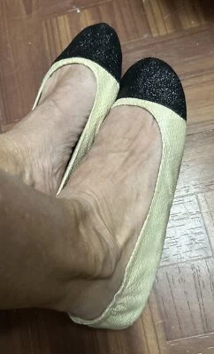 Bailarina City Slips plana crema/tostado imitación EE. UU. Talla 7/8 ajuste muy estrecho Foto 1 de 4