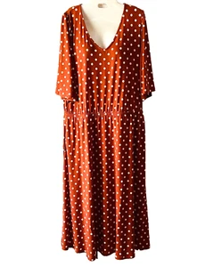 Girl with Curves Knit Midi Dress Sz Large Relaxed Fit Rust & White Polka Dot - Picture 1 of 15