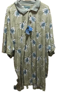 Kona Wind Green Vintage 90s Island Rayon Hibiscus Hawaiian Polo Shirt 3XL New - Picture 1 of 2
