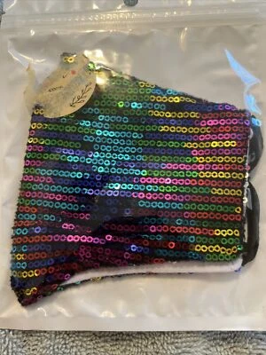 Lentejuelas Arco Iris Brillo Tela Brillante Moda Bling Máscara Facial Lavable Reutilizable Foto 1 de 3