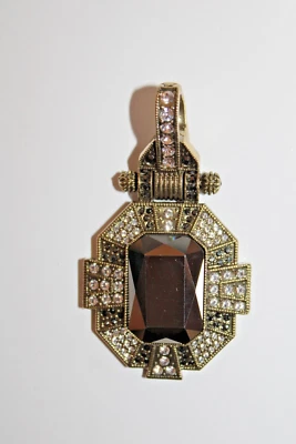 Heidi Daus Swarvoski Crystal Pendant  brown Bronze Clear octagonal  Dare Dazzle - Image 1 of 4