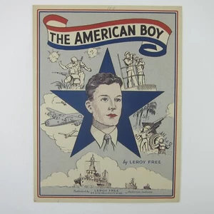 Sheet Music The American Boy Leroy Free Indiana Patriotic WW2 Vintage 1944 RARE - Picture 1 of 12