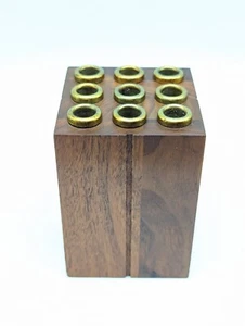 Vintage Holzblock mit Messing Akzenten Würfel Bleistift/Stifthalter MCM - Bild 1 von 13