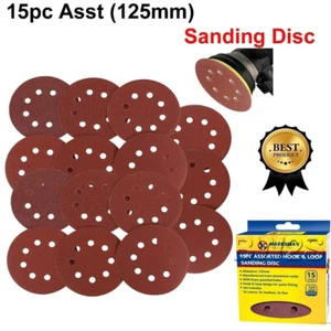 15pc Sanding Disc Hook & Loop 125mm Assorted - Fine P120, Medium P80, Coarse P60 - Picture 1 of 4