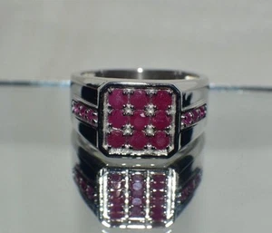 NATURAL  AFRICAN RED RUBY IN STERLING SILVER DINNER COCKTAIL RING FATHER'S DAY - Picture 1 of 7