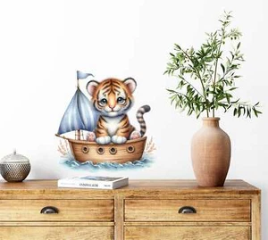 Tiger Boat Nursery Watercolour vinyl sticker decal kl108 - Picture 1 of 4