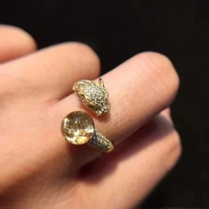 Anello Argento Moda Cristallo Quarzo Rutilato Oro Naturale Gioielli AAAA - Foto 1 di 6