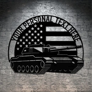 Personalized Patriotic US Battle Tank Metal Sign Gift. Military Combat Vehicle - Picture 1 of 6
