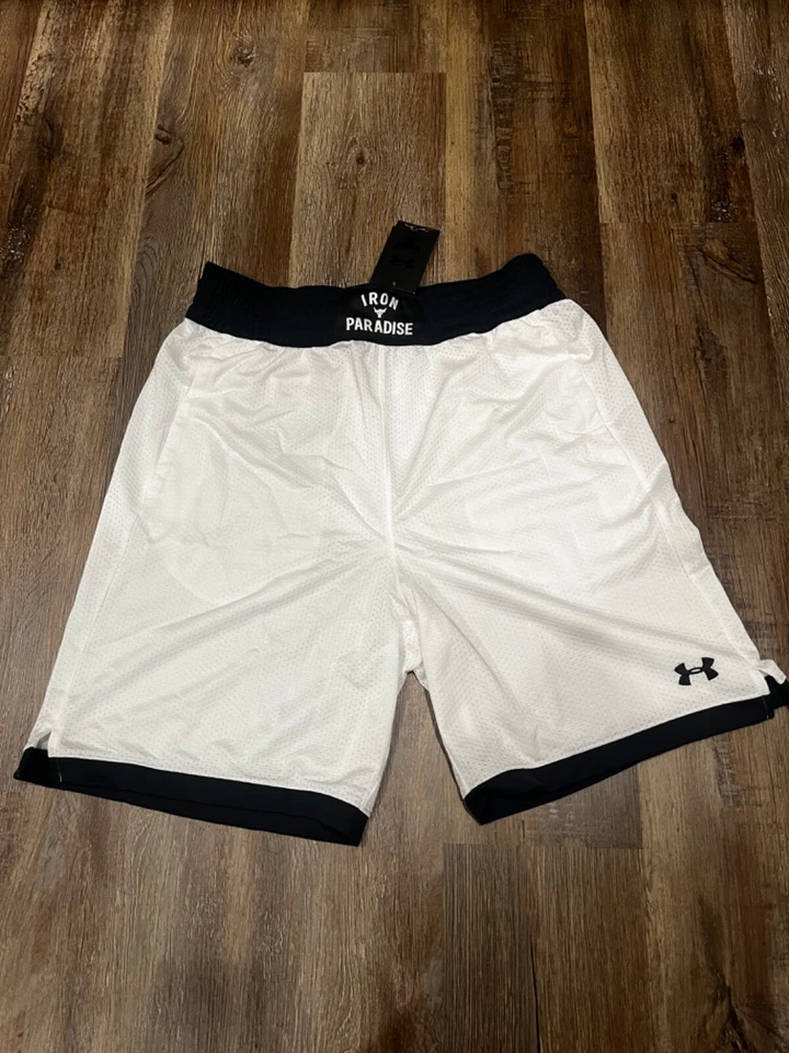 Under Armour Project Rock Iron Paradise White Mesh Shorts Men Sz Large 1361618