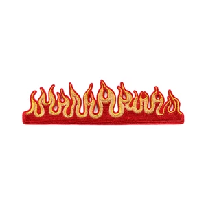 Flame Embroidered Iron-On Patch – Red and Yellow Fire Border DIY Badge - Picture 1 of 2
