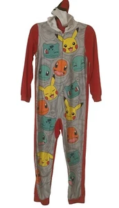 Pokémon Pikachu Red Pajamas Sleeper with Hood Open Feet Zip Up 1 Piece Large EUC - Picture 1 of 5