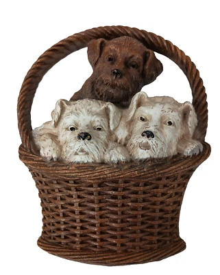 Vintage B Ornawood Basket of Puppie Wall Plaque Hanging Mid Century Modern - Image 1 of 4