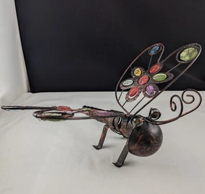 De Colección Alambre Metal Arte Escultura Libélula Vidrio Canicas Cuentas Grandes 13" x 10" x 7" - Imagen 1 de 13