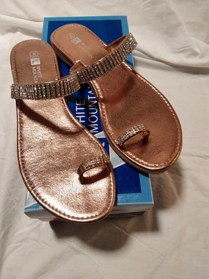 White Mountain Presto Bronze Metallic Toe-loop Leather Flat 223-WSC8219 Size 8M - Image 1 of 4