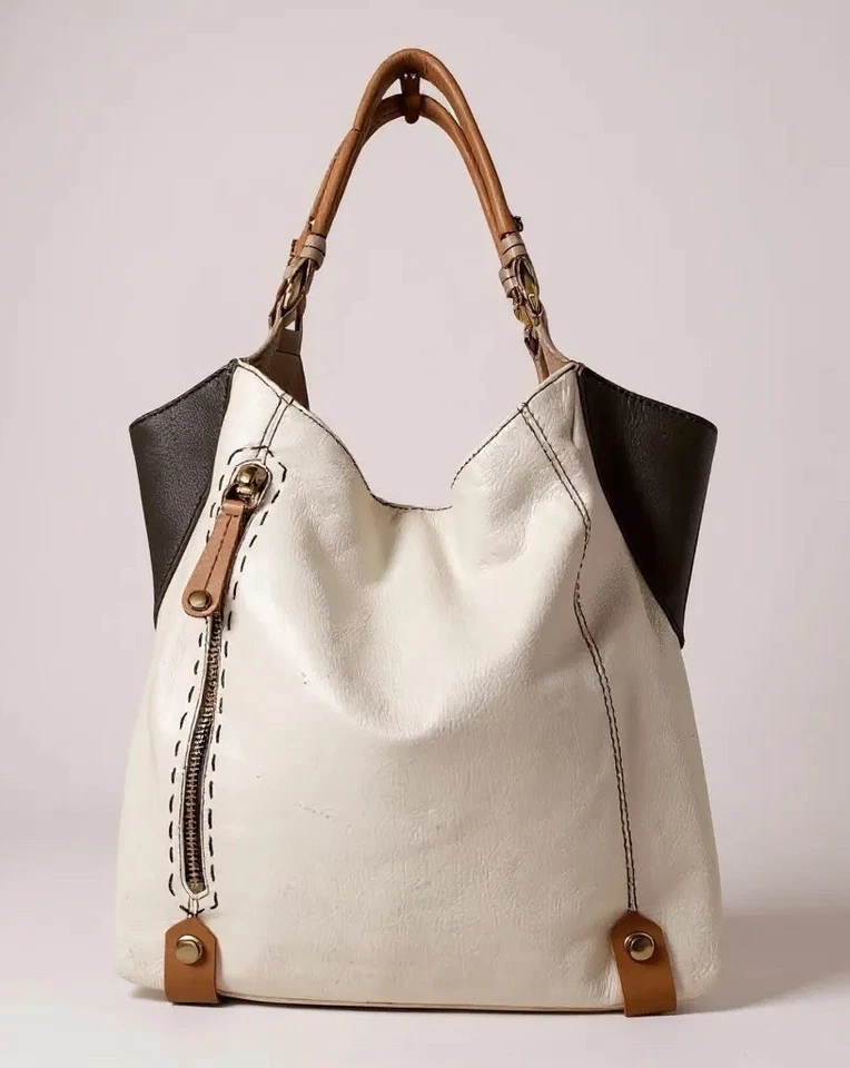 Oryany  Large Leather Handbag Shoulder Colorblock White Blue Bag - Image 1 of 4