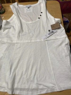 Tribal brand White Textured Tank Top XL Buttons Layering Tunic Minimalist NWT - Image 1 of 4