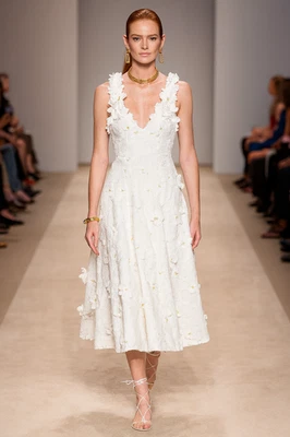 BADGLEY MISCHKA Sleeveless Floral Applique Midi Dress $695 WHITE sz 2 BRIDAL - Image 1 of 4