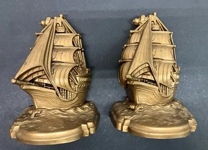 Bombay Company Gold Ship Resin Book Ends Pirate Ship Sailing Nautical Clipper - Picture 1 of 10