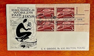 UNITED STATES COMMEMORATING THE 1958 BRUSSELS WORLD FAIR FDCSC#1104 PNB4 NSA - Picture 1 of 2
