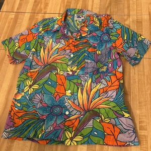 Vintage Pipeline Medium Button Down Hawaiian Floral Luau Camp Shirt Made In USA - Picture 1 of 7