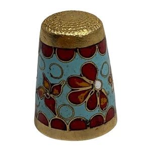 Vintage Cloisonne Enamel Sewing Thimble Red Floral Design Gold Detailing - Picture 1 of 10