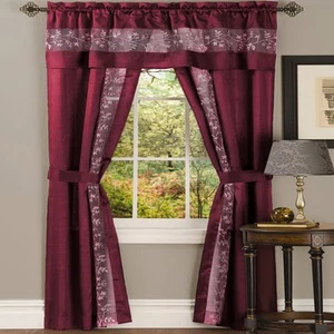 Fairfield Complete 5-Piece Panel, Valance & Tieback Set, Burgundy, 55x84 Inches - Picture 1 of 1