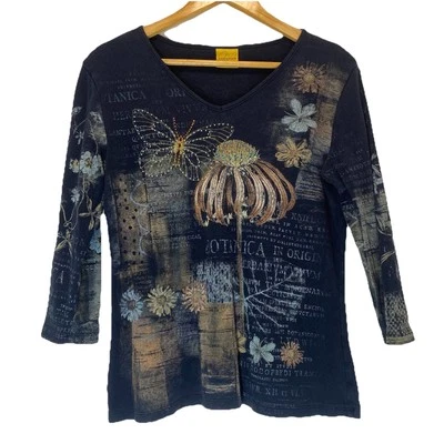 katina marie Sz Small Top All Over Botanical Graphic Y2K Made in USA 100% Cotton - Image 1 of 4