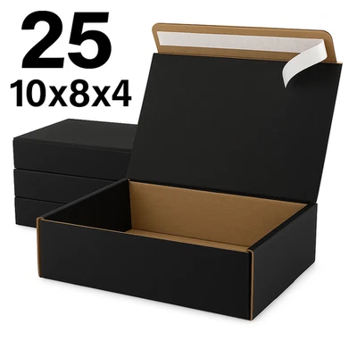 25 Black Shipping Boxes 10x8x4 | Matte Self-Seal Mailers – No Tape Needed - Image 1 of 4