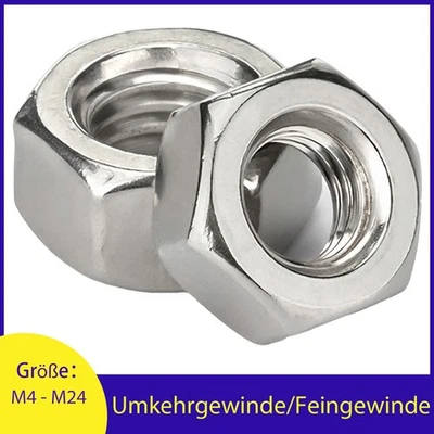 Umkehrgewinde/Feingewinde Sechskantmutter Din 934 M4 M5 M6 M8 M10 M12 M14 - M24 - Bild 1 von 4