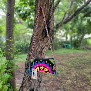 Colombian Wayuu Small Purse Handmade Boho Crossbody Bag with Colorful Tassels - Picture 1 of 14