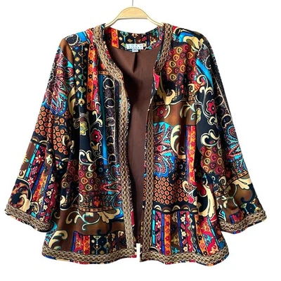 Chaqueta De Colección Joan Rivers Patchwork Mujer XL Marrón Boho Cottagecore Estilo Marroquí Foto 1 de 4