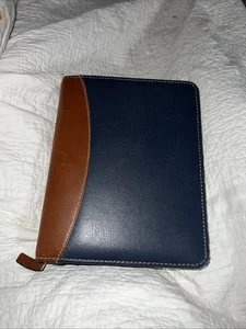Vintage Franklin Quest Compact 7 Ring Leder braun blau Pre-Covey Reißverschluss - Bild 1 von 15