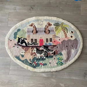 Alfombra vintage Claire Murray enganchada a mano 100 % lana Arca de Noé 27” X 37” - Imagen 1 de 10