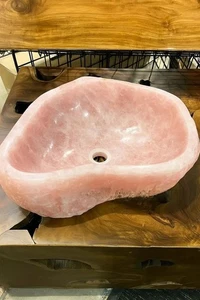 Handmade Rose Quartz Raw Gemstone Sink | Natural Pink Crystal Vessel Basin - Picture 1 of 5