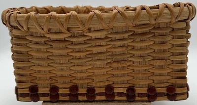 Vintage Basket Handmade Wood Bottom Rustic Barn Red Decorative Nails - Image 1 of 4