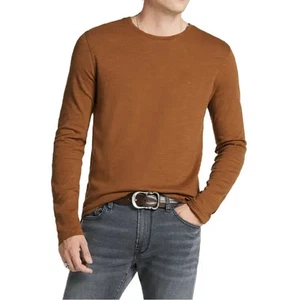 John Varvatos Men's Long Sleeve Peace Sign Slub Cotton Crewneck Tee Shirt Nutmeg - Picture 1 of 5