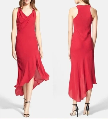 Haute Hippie Midi Dress Sz S Womans Red Silk Cowl Neck Racerback Y2K MSRP $475 - Image 1 of 4