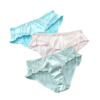 3 Pack Lot Sexy Womens Satin Panties Brief Lingeries Ruffles French Underwear - Image 1 of 4