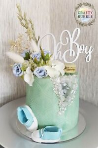 'Oh Boy' baby shower wooden Cake topper any colour (not card) hand made KEEPSAKE