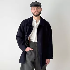 Vintage 90s Men's Burberrys Navy Wool Cashmere Raglan Coat Size 54 (M/L) - Picture 1 of 8
