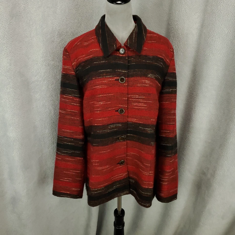 Chaqueta Coldwater Creek para mujer XL roja negra tejida forrada suéter jaspeado Foto 1 de 4
